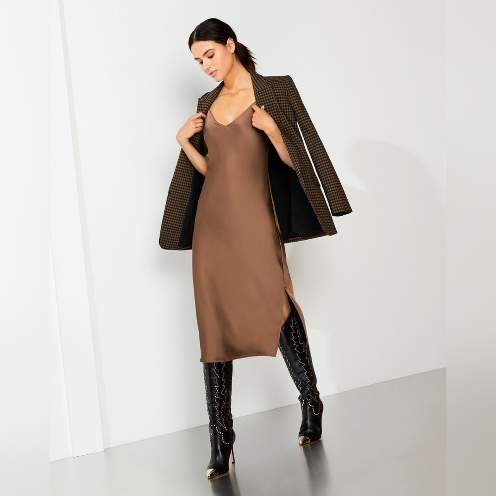 Satin Slip Dress Midi Dress Gold Brown Dress Size 6